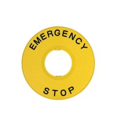 HW 60mm naamplaat geel M22 tekst 'Emergency Stop'