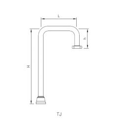 TJ arm gebogen "J" H.___mm L.___mm h.___mm AISI304L 60,3mm